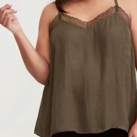 torrid Tops - Torrid Olive Green Lace Trim Racerback Cami Top Button Back Satin‎ Plus Size 3